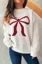White Bow Print Crew Neck Sweater