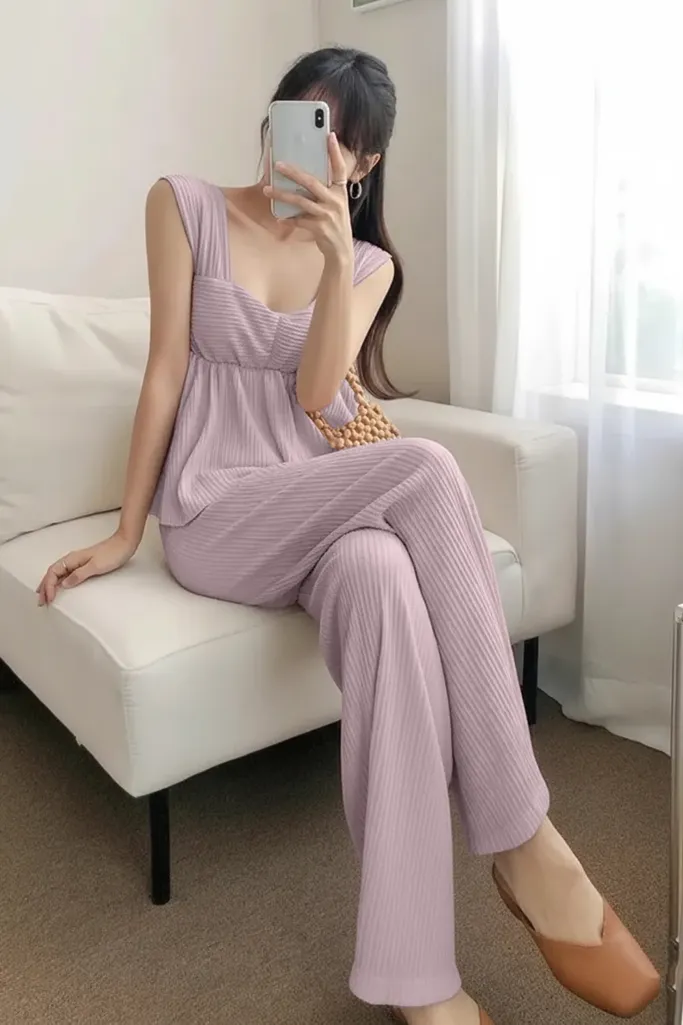 Pink Textured Semi-Sweetheart Co-Ord Set - Image 1