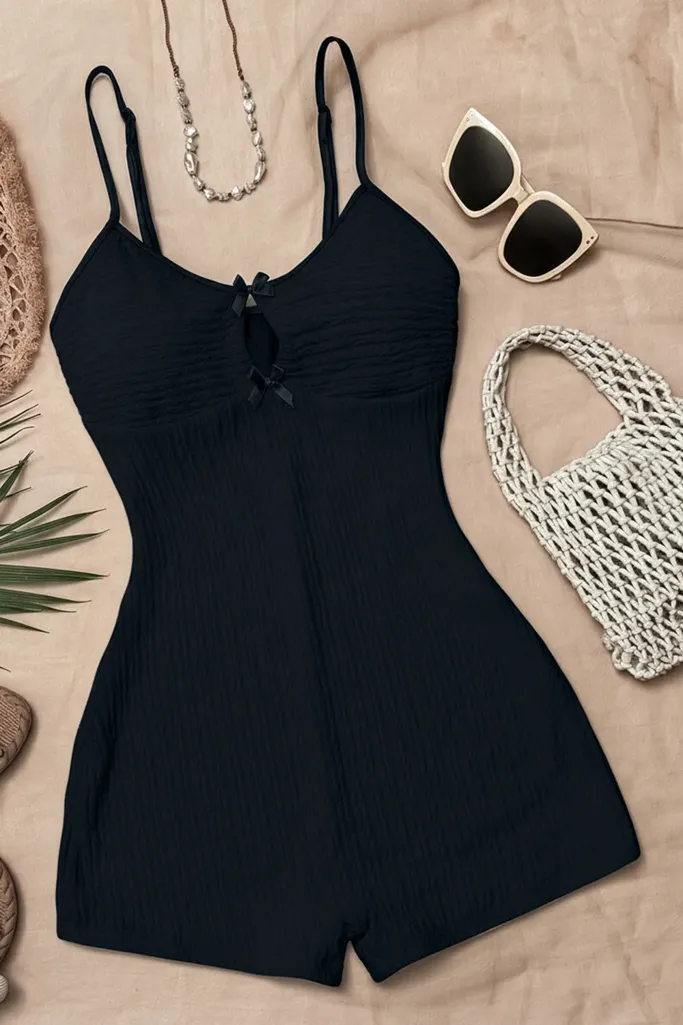 Black Textured Scoop Neck Playsuit - Image 1