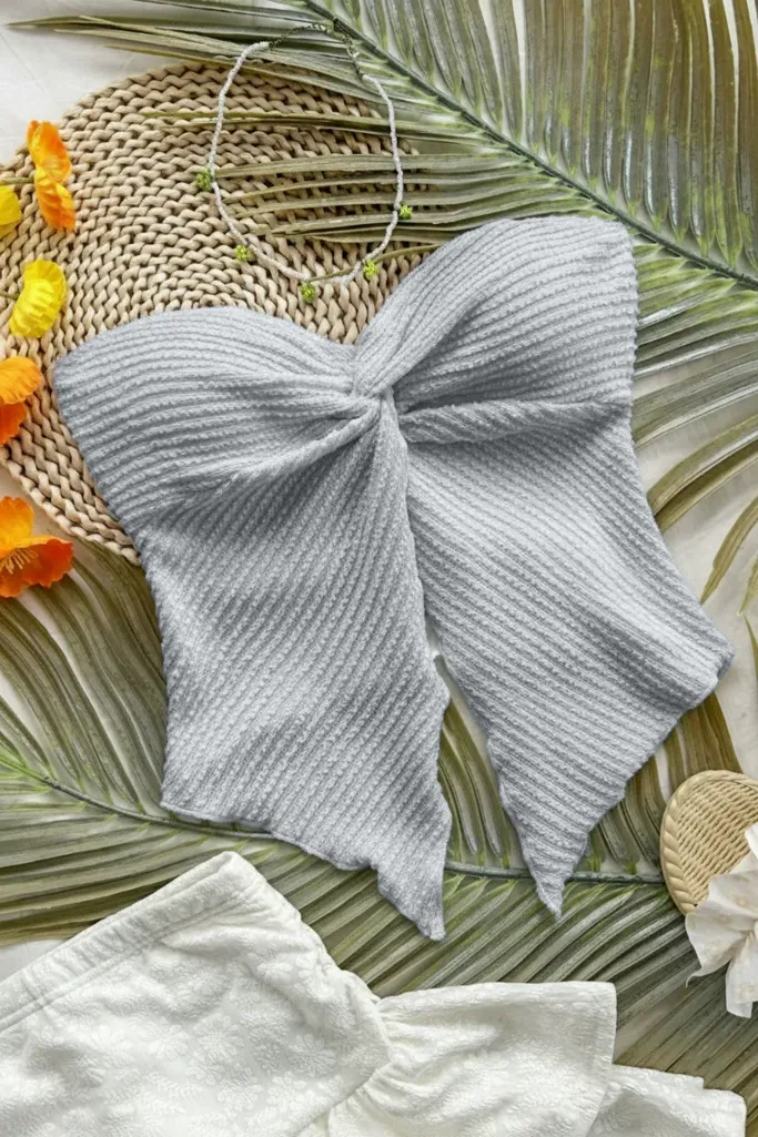 Grey Textured Tube Neck Top - Image 1