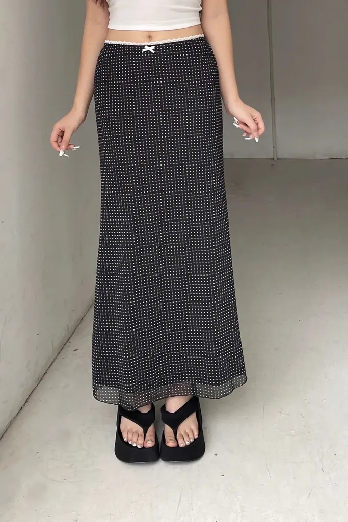 Black Polka Dot Mermaid Maxi Skirt - Image 1
