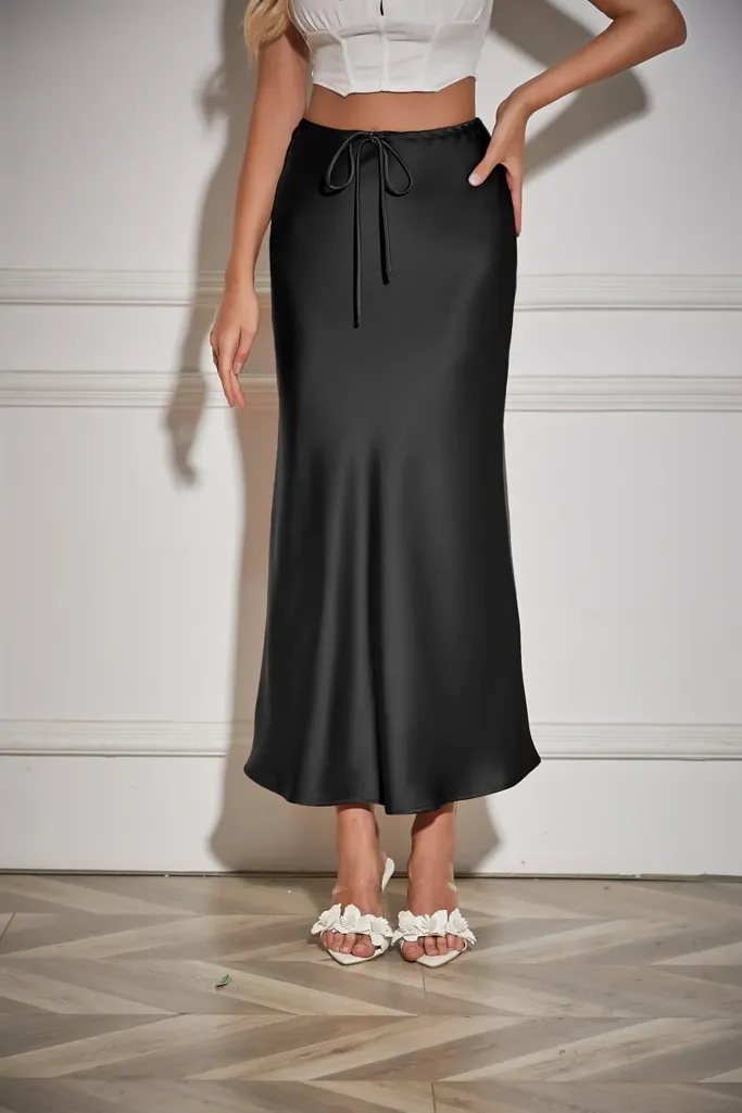 Black Mid Rise A-Line Maxi Skirt - Image 1