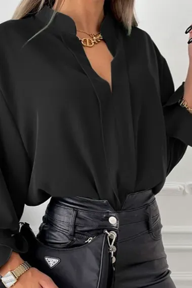 Black Solid Band Collar Top - Image 1