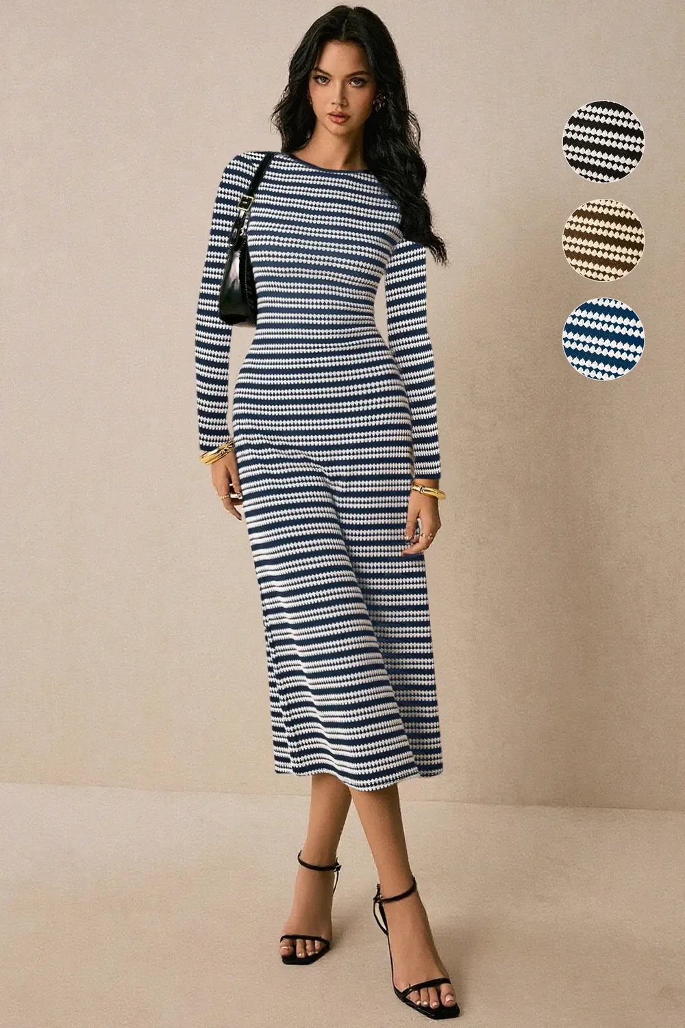 Blue Striped Bodycon Midi Dress