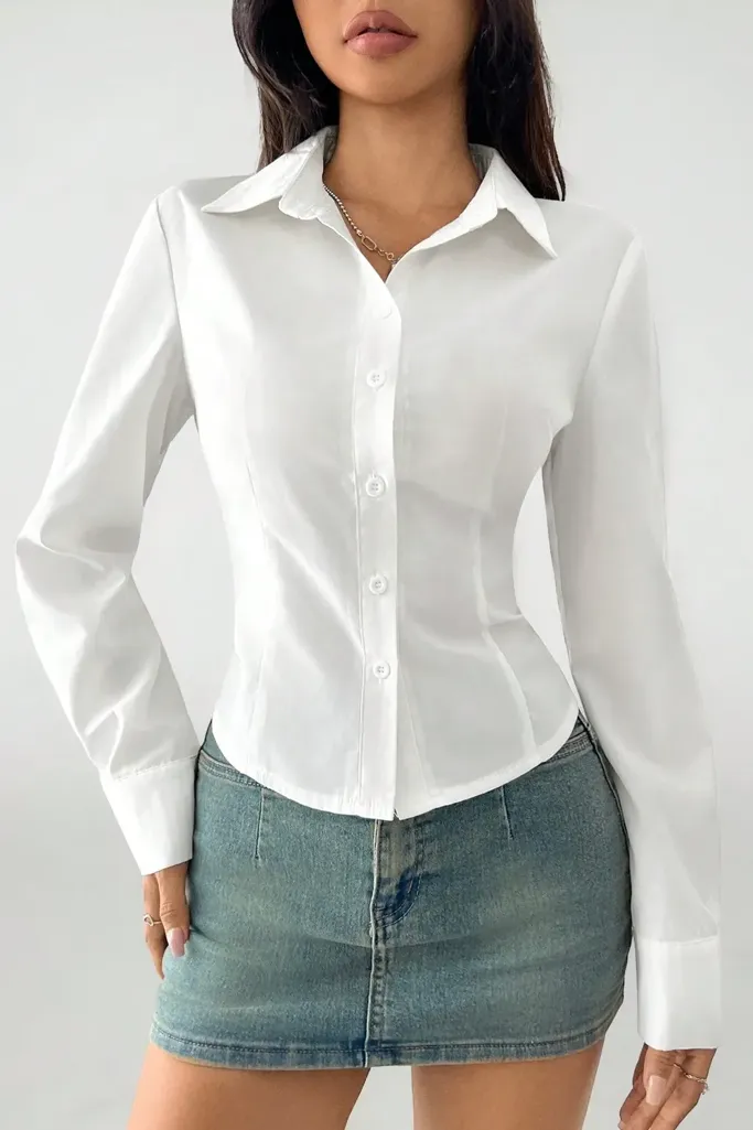 White Solid Button Down Shirt - Image 1