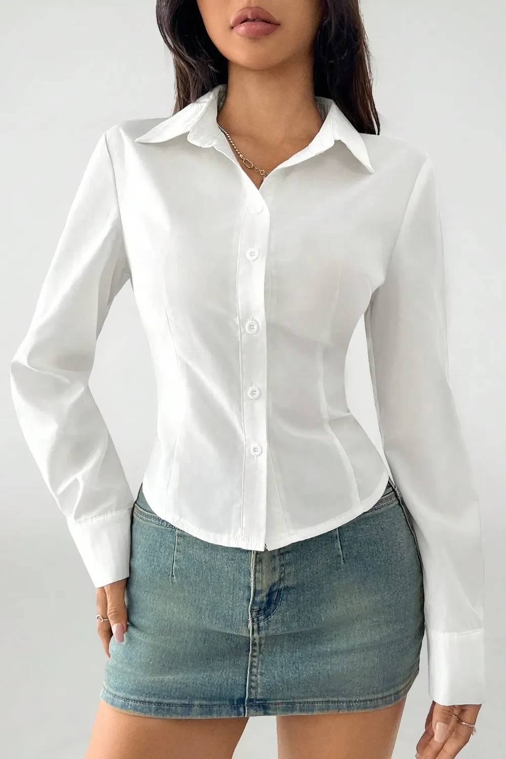White Solid Button Down Shirt