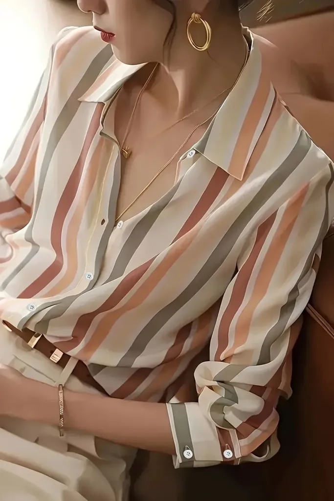 Multi Color Striped Button Down Shirt - Image 1