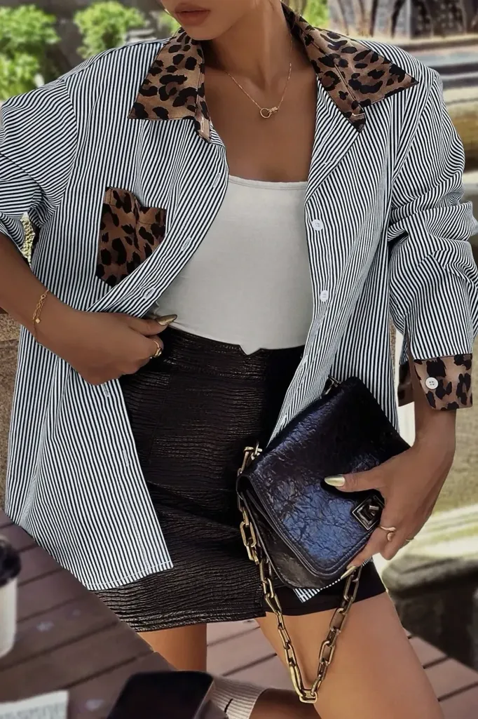 Black Leopard-Stripe Oversized Shirt - Image 1