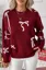 Maroon Bow Print Crew Neck Sweater