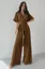 Brown Solid V-Neck Tie-Up Co-Ord Set
