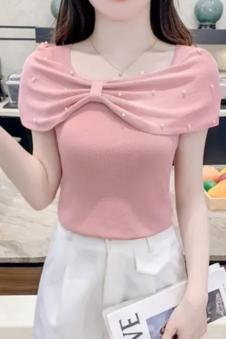 Light Pink Pearl-Embellished Top - Image 1