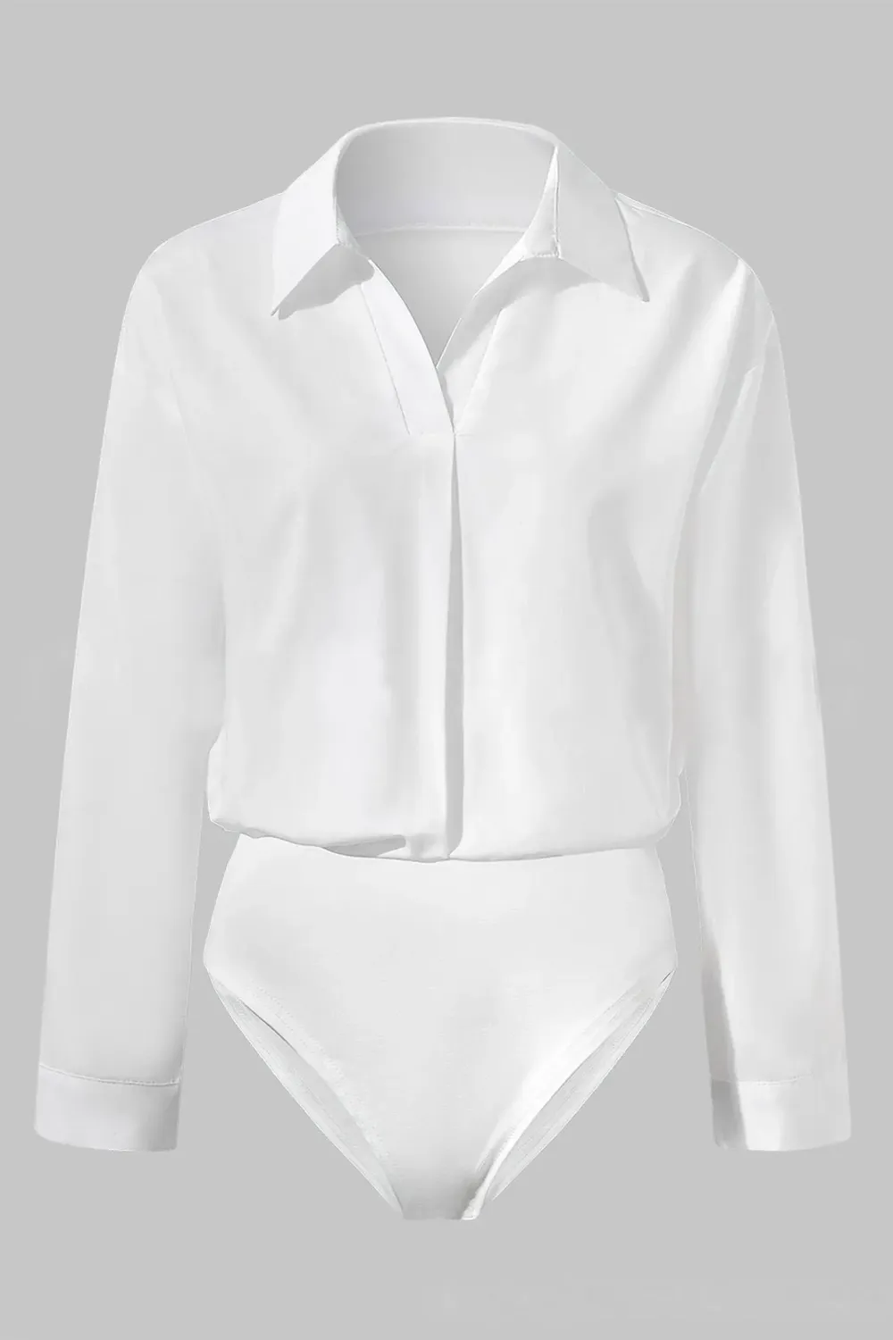White Solid Button Down Bodysuit