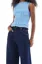 Blue Smocked Fitted Round Neck Top