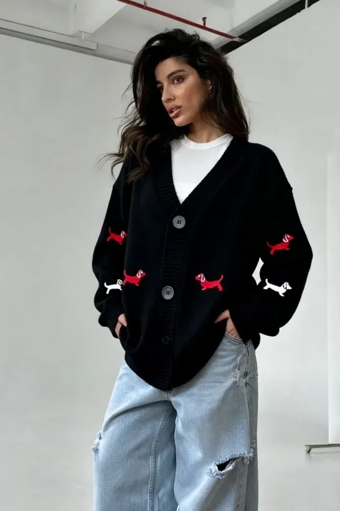Black Graphic Oversized Cardigan - Image 1