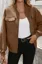 Brown Solid Band Collar Zipper Jacket