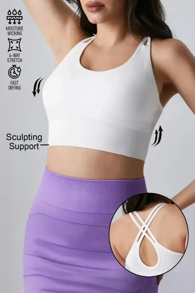 White Scoop Neck Sports Bra - Image 1