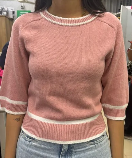 Pink Textured Baloon Sleeves Tshirt - Image 1