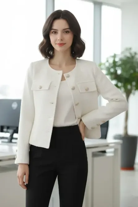 White Buttoned Tweed Jacket - NEWME