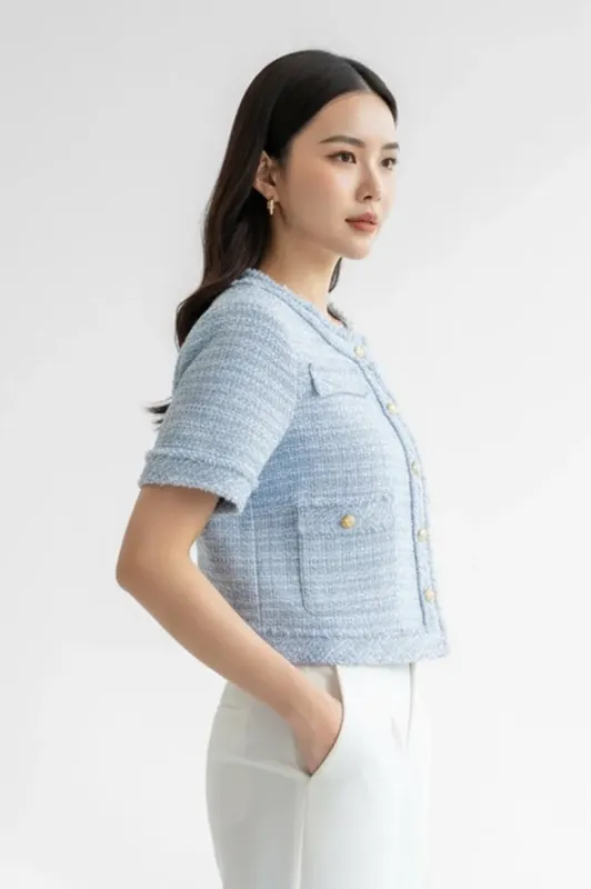 美品♡bluelea ♡Double Button Tweed Jacket Blue Textured Button Down Tweed Jacket - NEWME