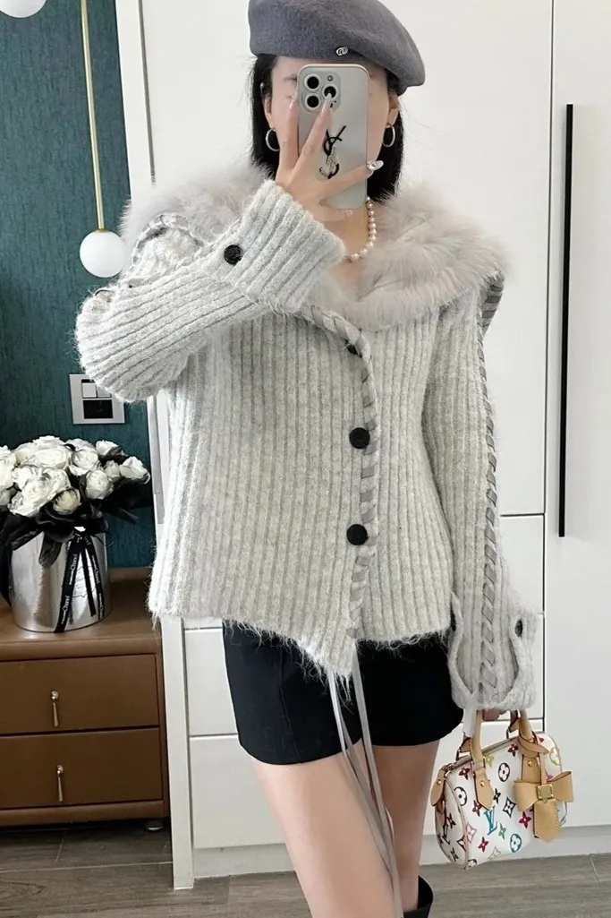 Grey Solid Button Down Cardigan - Image 1