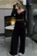 Black Solid V-Neck Co-Ord Set