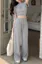 Grey Solid Crew Neck Crop Co-Ord Set
