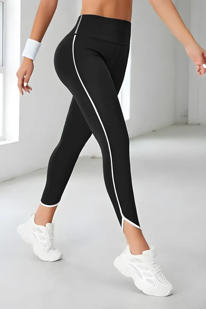 Black Striped High Rise Leggings - Image 1