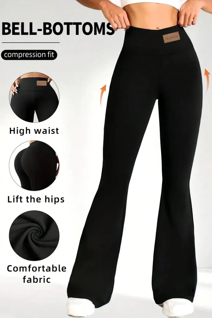 Black High Rise Bootcut Leggings - Image 1