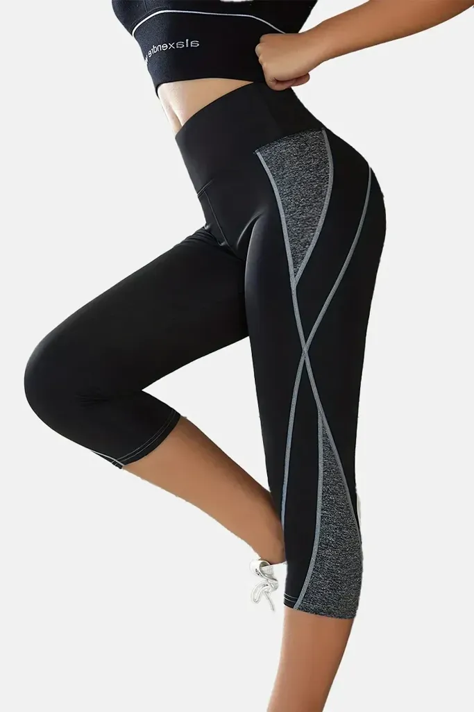 Black Abstract High-Rise Leggings - Image 1