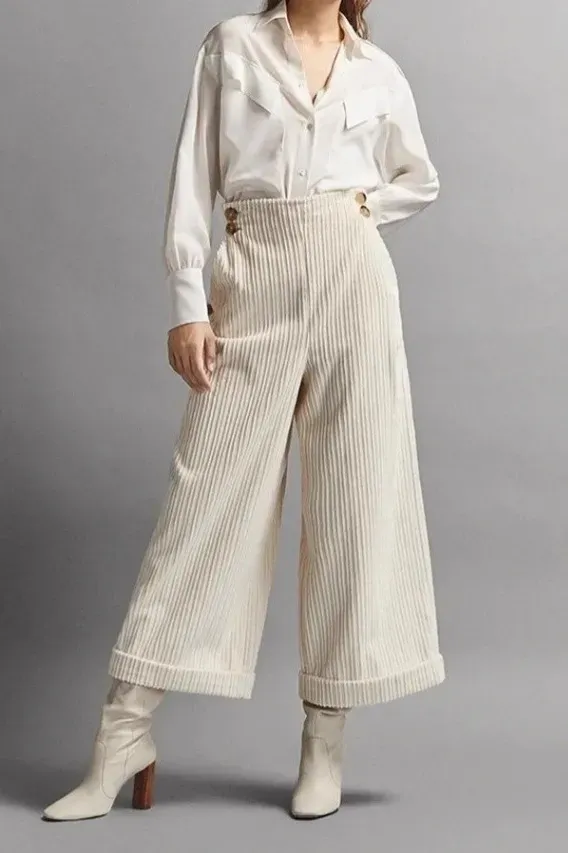 Off White High Rise Wide-Leg Pants - Image 1