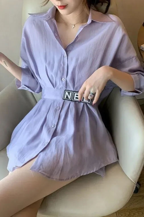 Lavender Typography Button Down Co-Ord Set - NEWME