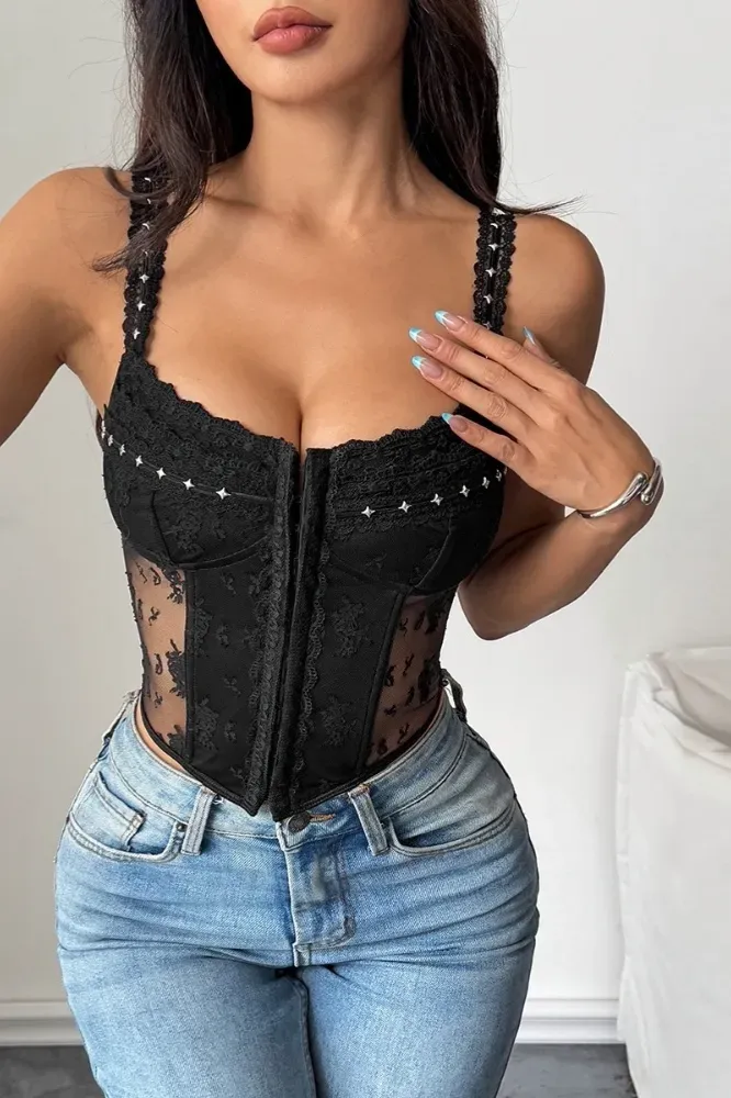 Black Lace Sweetheart Corset Top - Image 1