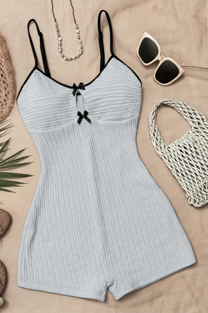 Grey Textured Scoop Neck Playsuit - Image 1