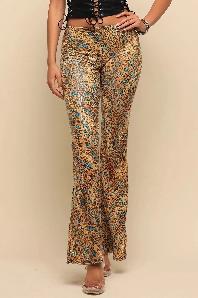 Vintage 90s Y2K Cream Brown Snakeskin Animal Print Bootcut Trousers 8 10 S