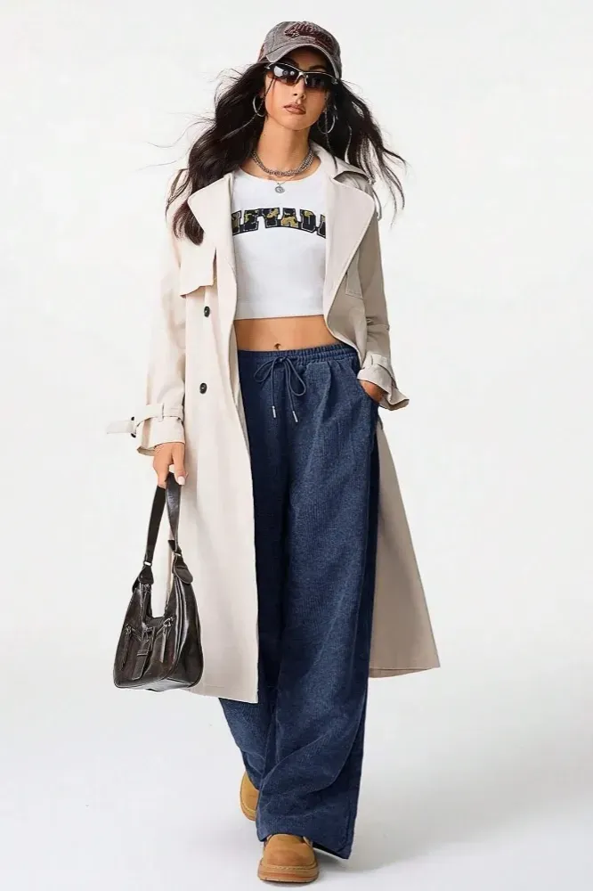 Blue Solid Mid Rise Trackpants - Image 1