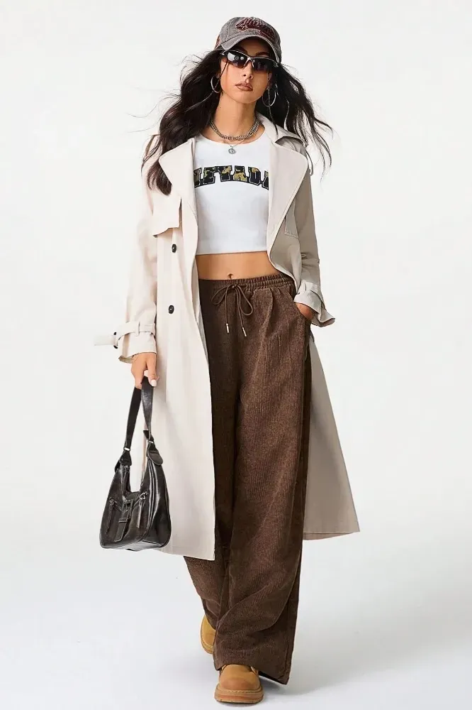Brown Solid Mid Rise Trackpants - Image 1