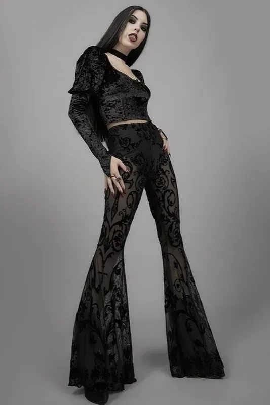 Black High Rise Lace Bootcut Pants - Image 1