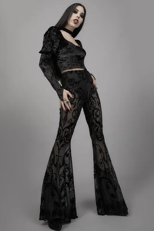 Black High Rise Lace Bootcut Pants