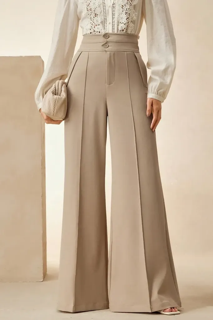 Beige High Rise Formal Pants - Image 1
