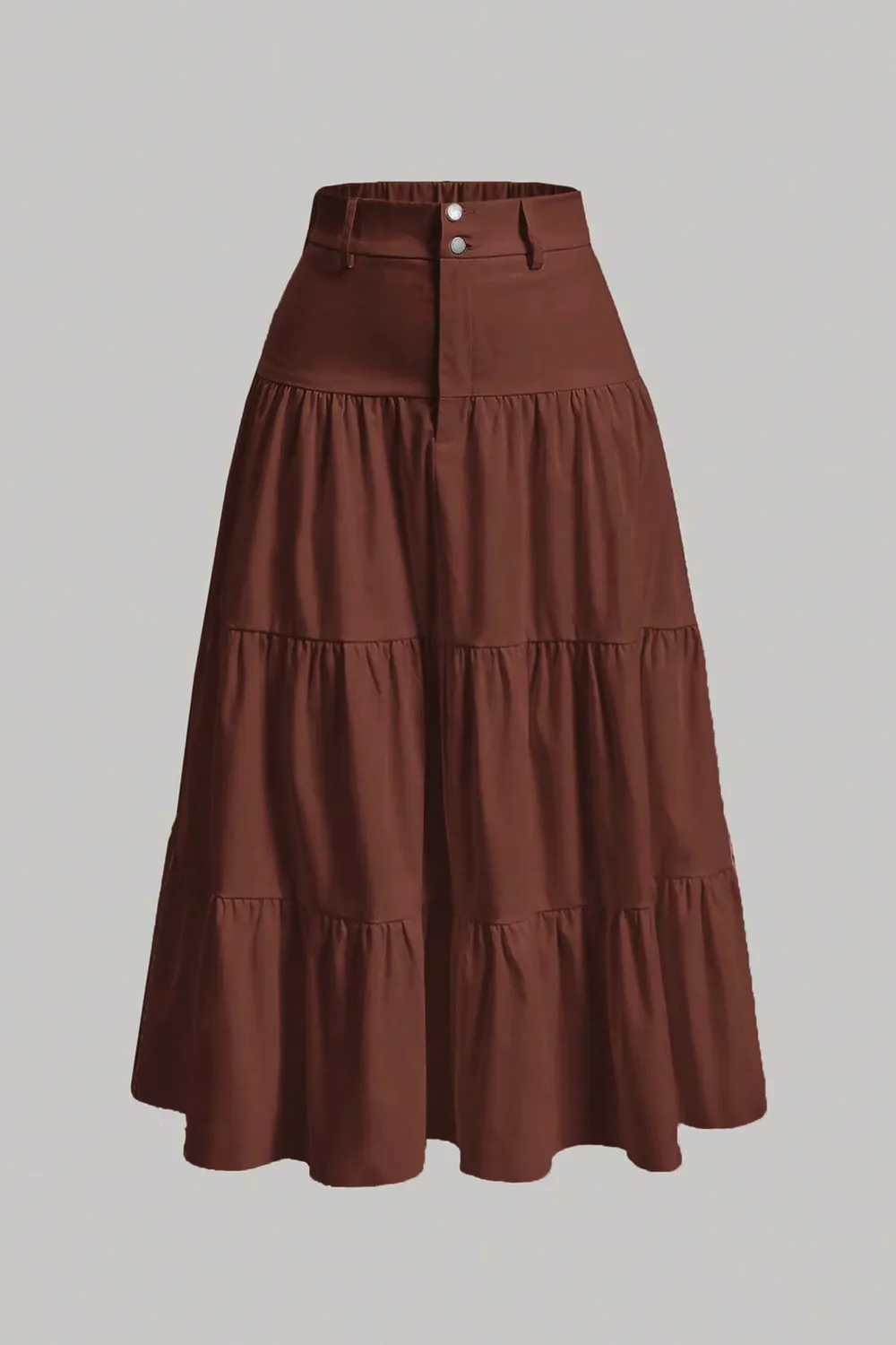 【L'Appartement】 TIERED SKIRT Brown Tiered A-Line Maxi Skirt - NEWME