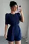 Navy Blue Solid Round Neck Playsuit