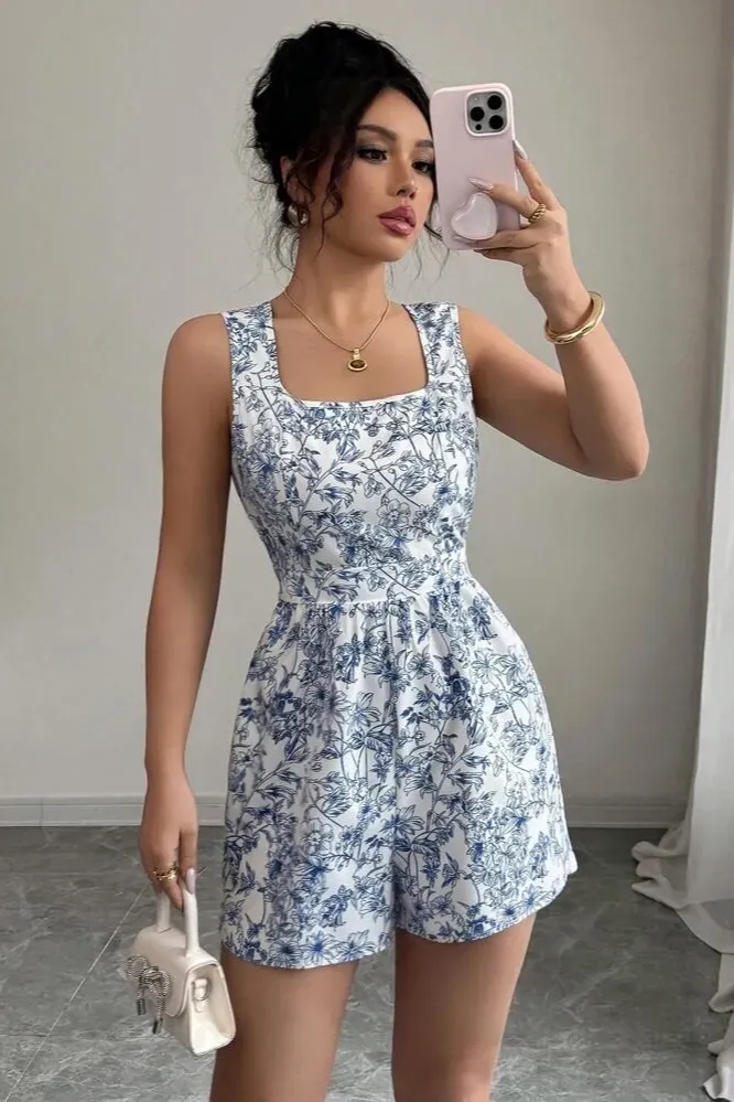 Blue Floral Tie-Up Playsuit - Image 1
