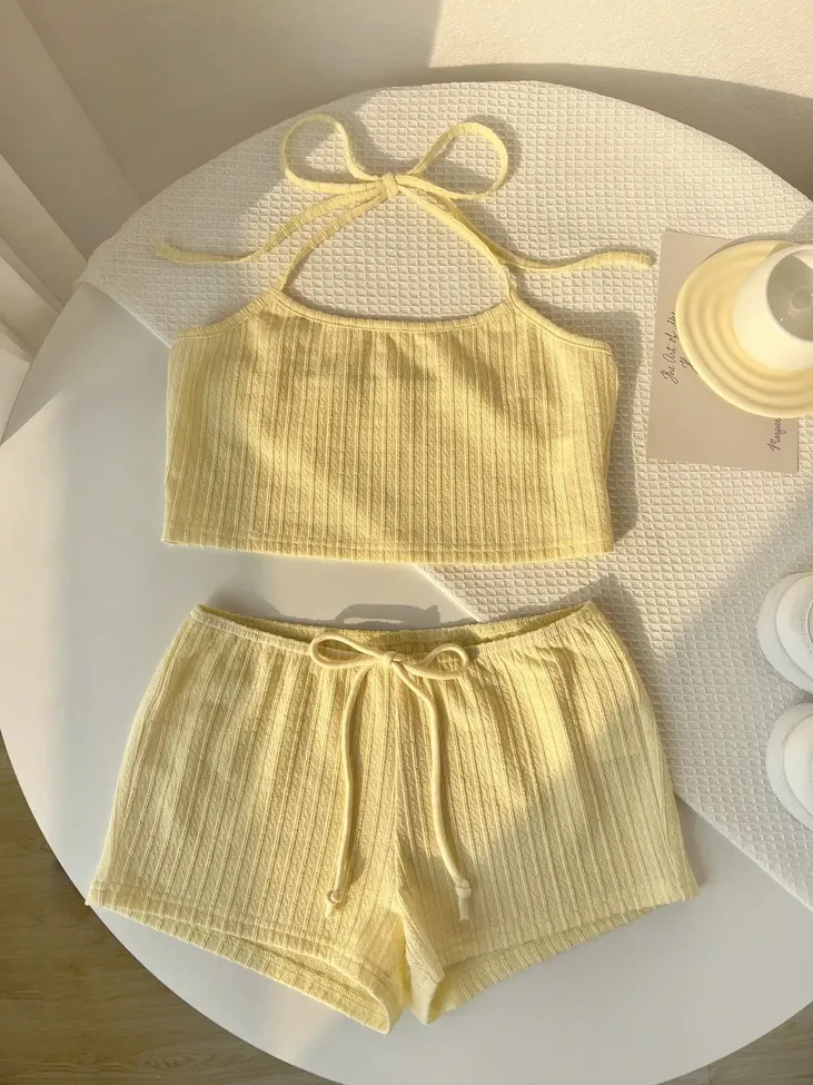 Yellow Halter Neck Crop Co-Ord Set - Image 1