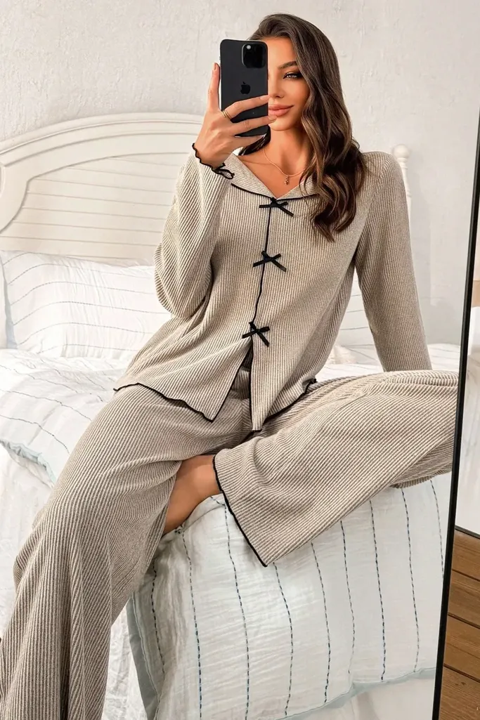 Grey Solid Lapel Collar Co-Ord Set - Image 1
