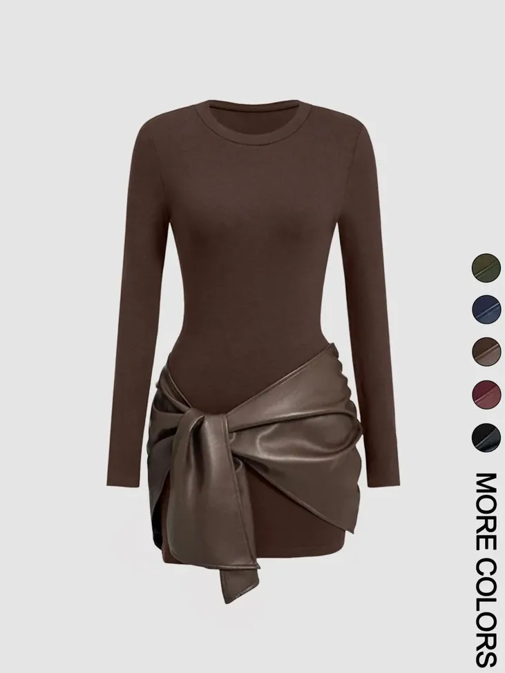 Dark Brown Bodycon Tie-Up Mini Dress - Image 1