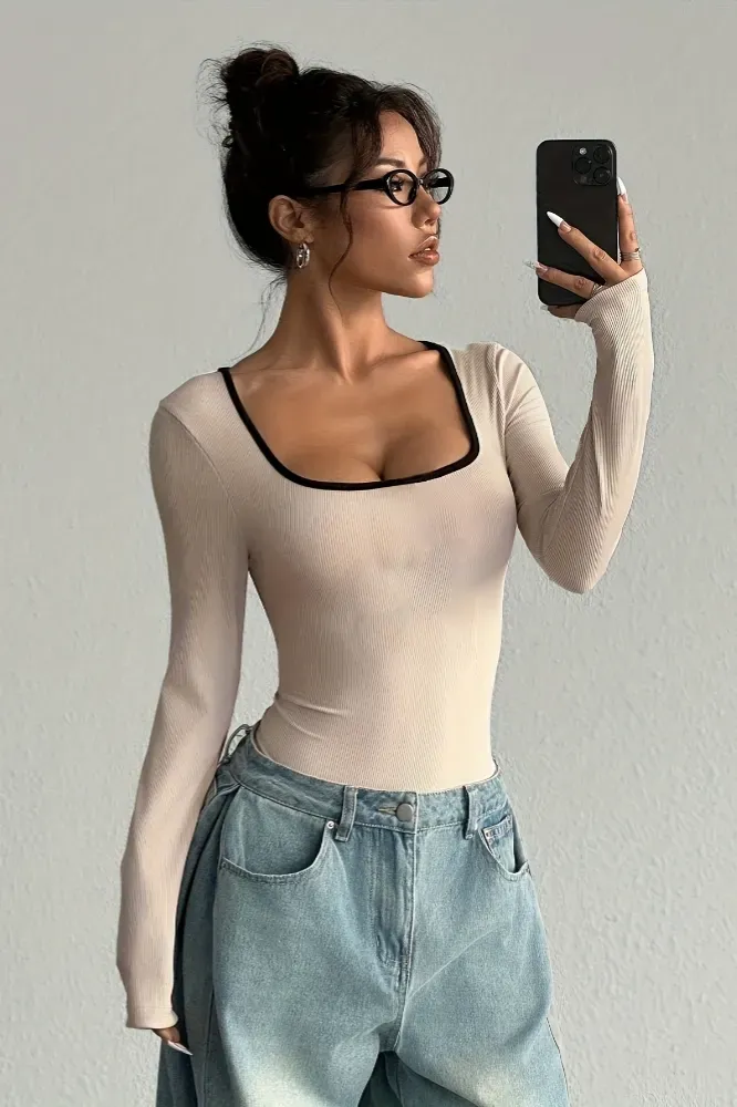 Off White Square Neck Bodysuit