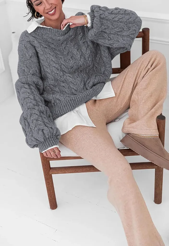 Grey Oversized Crew Neck Sweater - Image 1