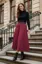 Maroon High Rise A-Line Midi Skirt