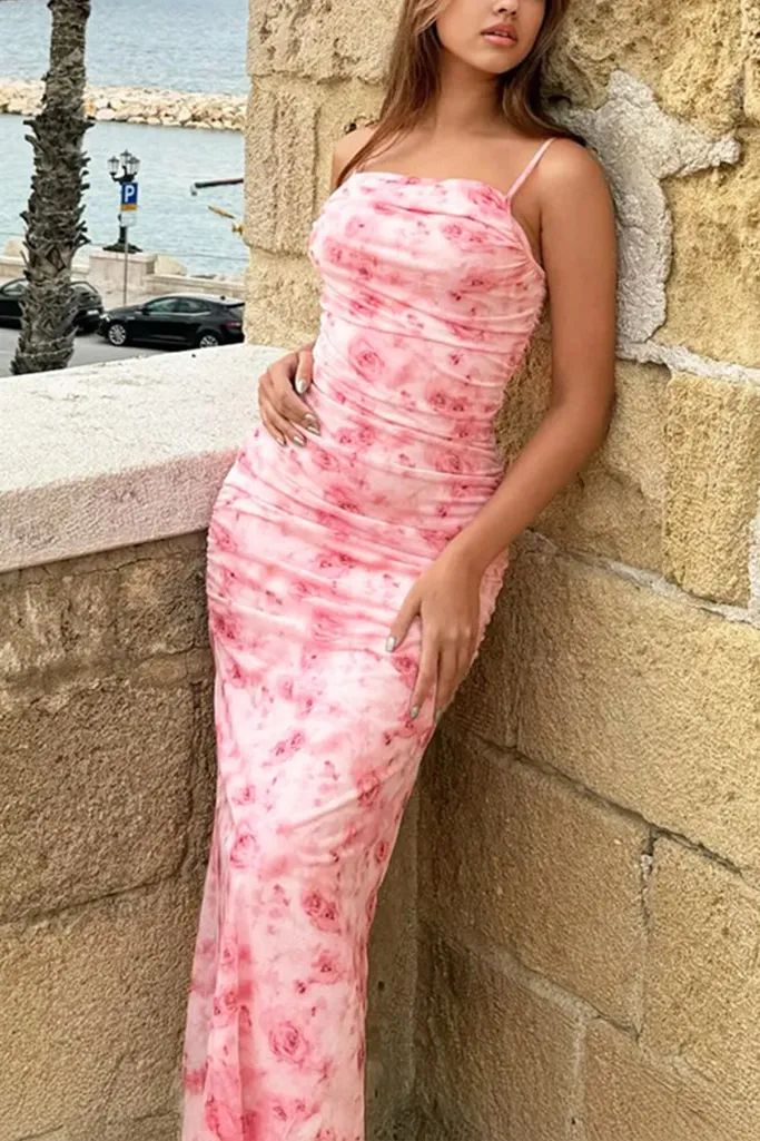 Pink Floral Bodycon Dress - Image 1