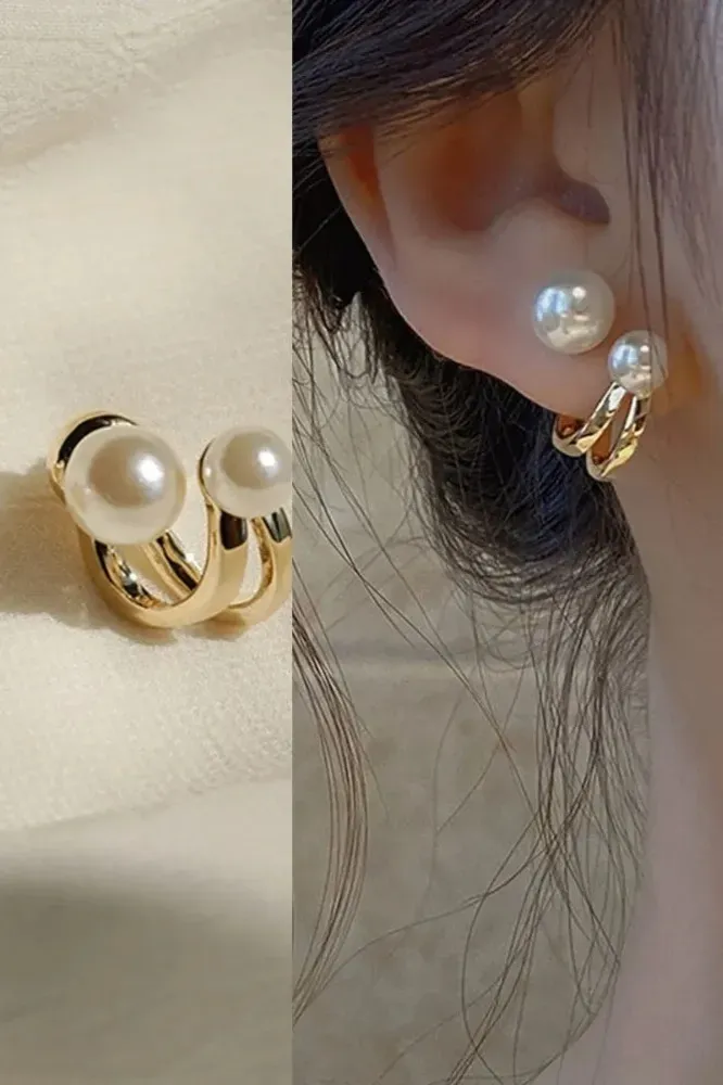 Gold Pearl Statement Earrings - Image 1